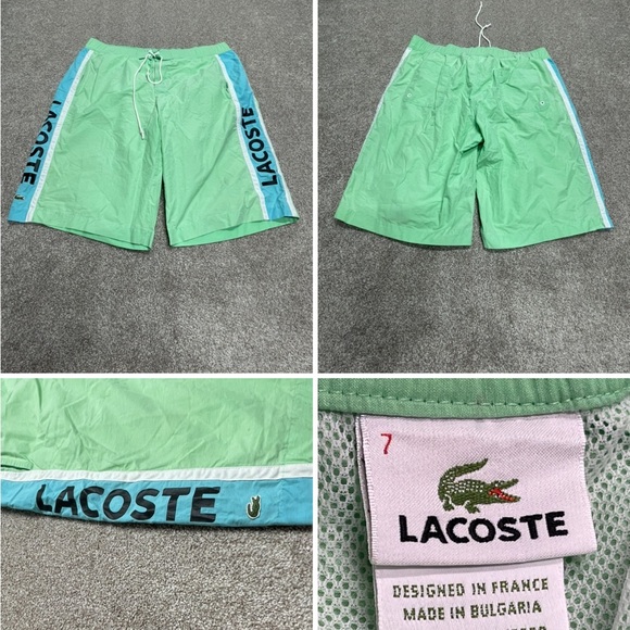 LACOSTE Mens Green Swim Trunks size 7 w/ Spell Out Sides and Logo 35W beach - Picture 1 of 11